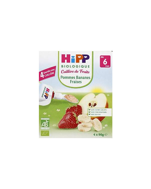 Gourde Pommes Bananes Fraises - 4 x 90g - 6 mois