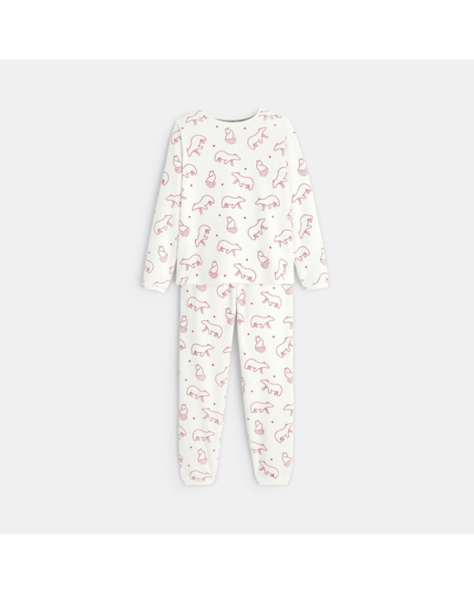 Pyjama en velours éponge à motifs phosphorescents rose fille