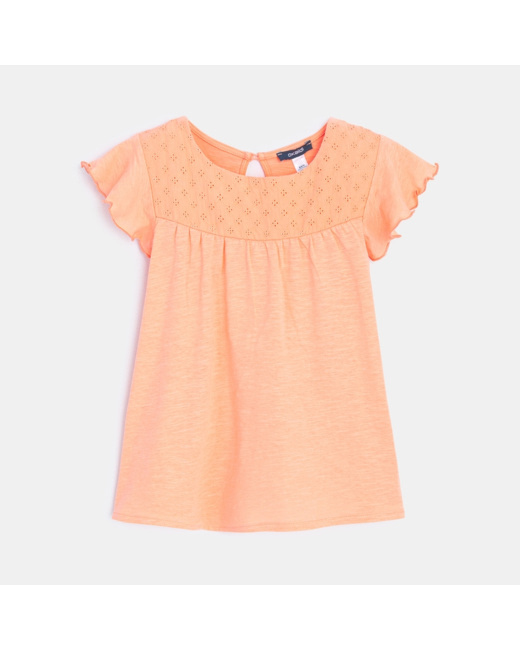 T-shirt détail broderie anglaise orange fille