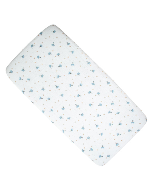 Drap housse berceau en gaze de coton, Bleuet