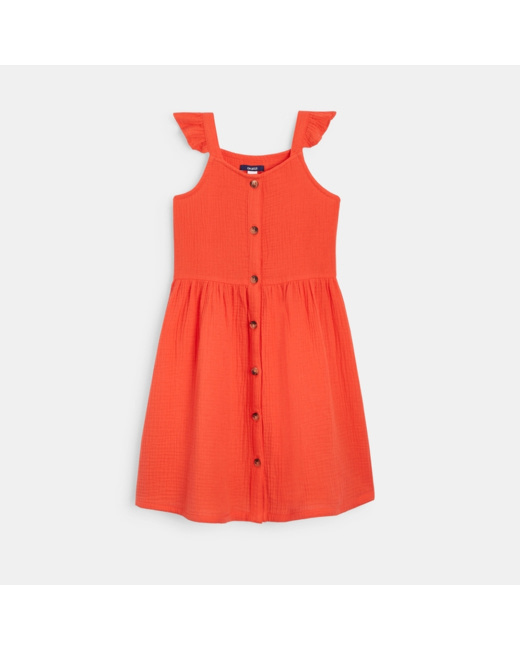 Robe à bretelles en gaze de coton orange fille