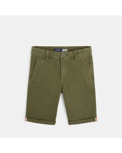 Bermuda slim en toile unie vert garçon