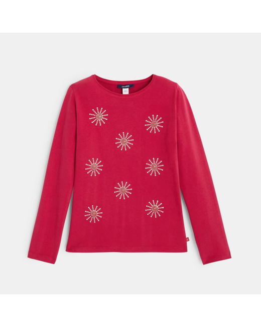 T-shirt coton bio à motif clouté rose fille