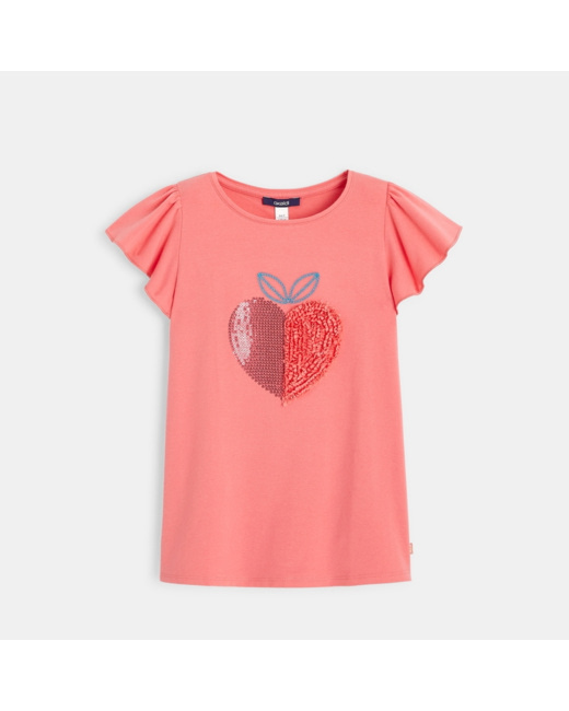 T-shirt à sequins motif fraise rose fille