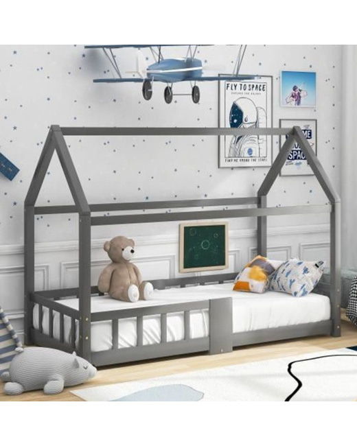 Lit cabane enfant avec sommier et barrière