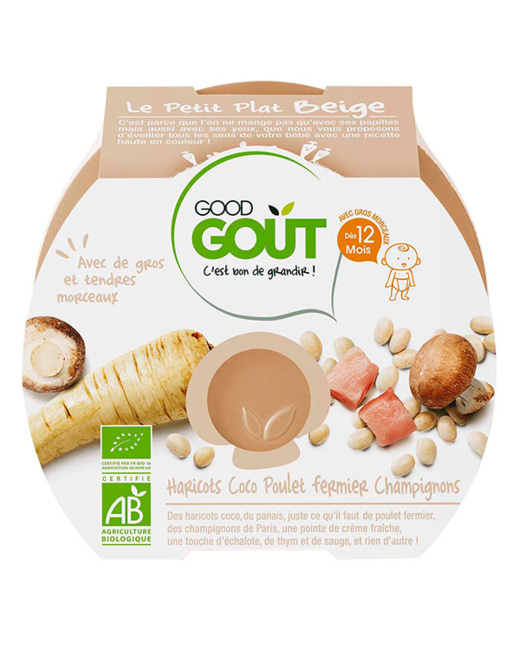 Le Petit Plat beige : haricots coco, poulet fermier, champignons