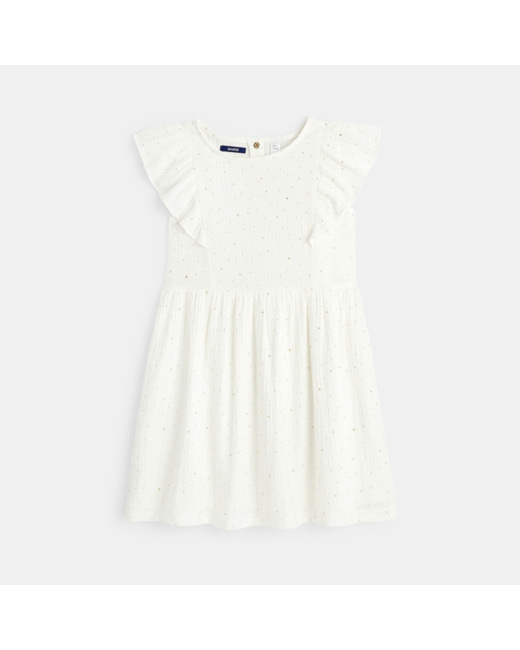 Robe en gaze de coton doublé blanche fille