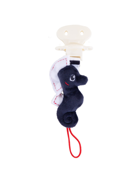 Accroche-tétine hippocampe - velours - Navire/Blanc