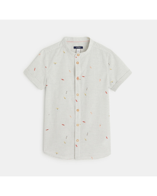 Chemise rayée imprimée manches courtes bleue garçon