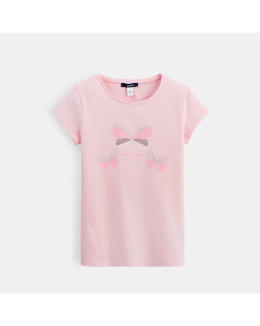 T-shirt à sequins rose fille