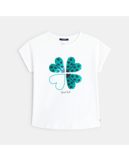 T-shirt à sequins magiques motif Trèfle vert fille