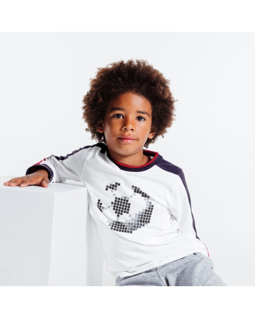 T-shirt manches longues motif pixels blanc garçon