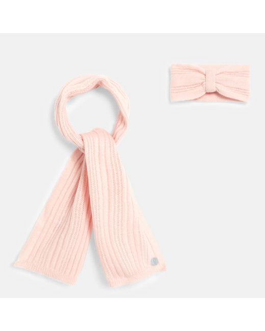 Echarpe et headband en tricot assortis rose fille