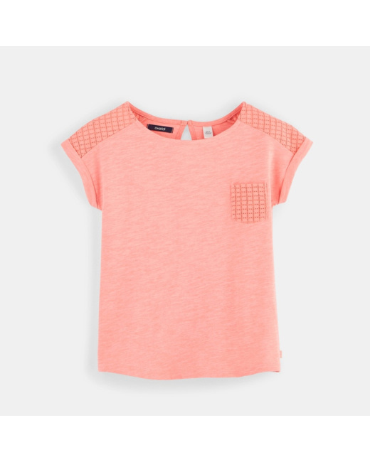 T-shirt détail ajouré rose fille