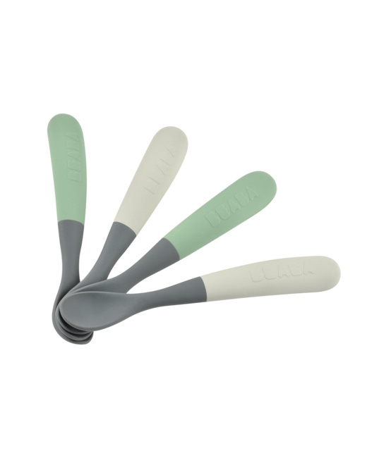 Lot de 4 cuillères 1er âge silicone bi-ton mineral
