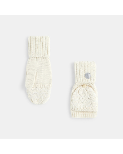Moufles mitaines en maille jacquard beige fille
