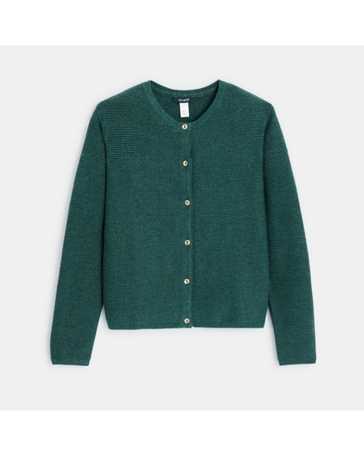 Gilet boutonné à côtes Ottoman vert fille