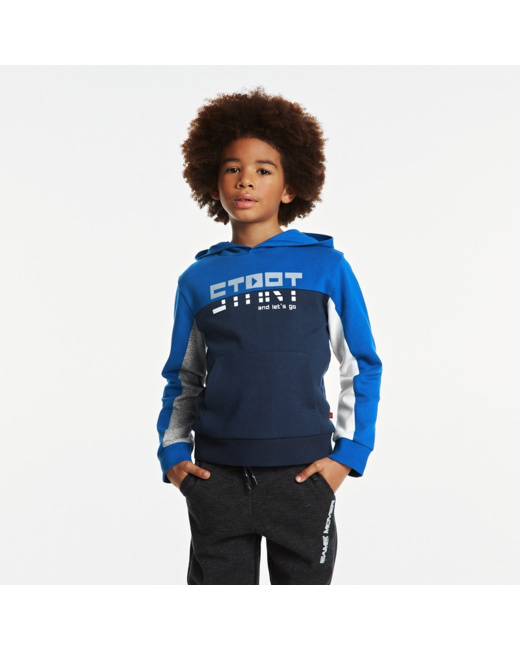 Sweat capuche colorblocks bleu garçon