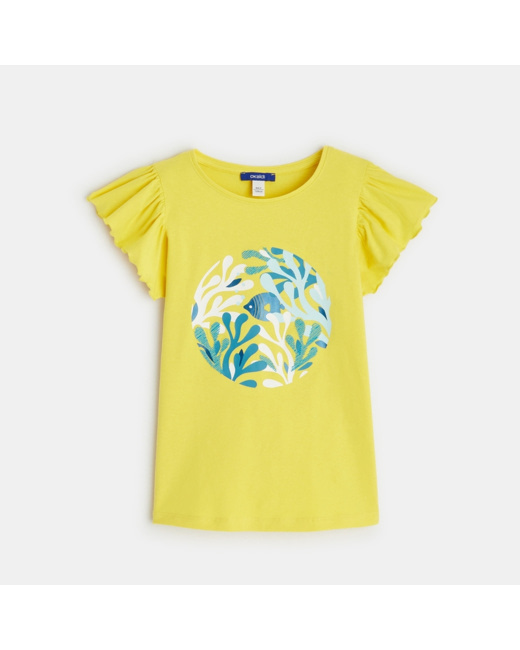 T-shirt à manches volantées jaune fille