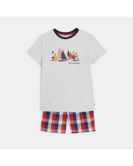 Pyjama d'été 2 pièces motif voiliers rouge garçon