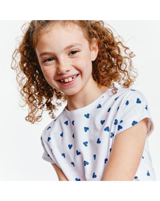 T-shirt imprimé motif "petits coeurs-coccinelles" bleu fille
