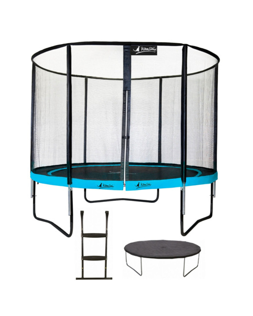 Trampoline de jardin rond 305 cm + filet de sécurité + échelle + bâche de protection PUNCHI 