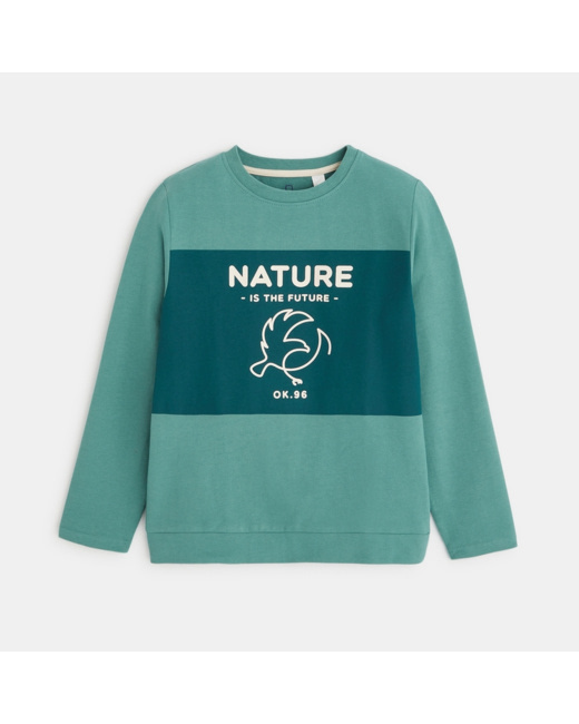 Sweat-shirt à message "nature is the future" vert garçon