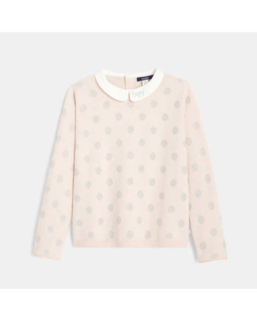 Pull à pois irisés et col Claudine rose fille