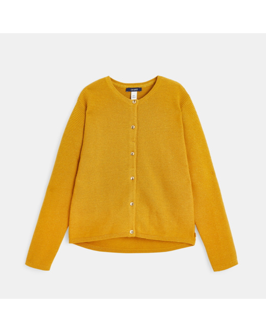 Gilet boutonné à côtes Ottoman jaune fille