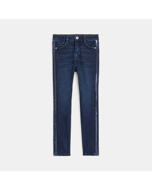 Jean skinny avec galon en sequins brodés bleu fille