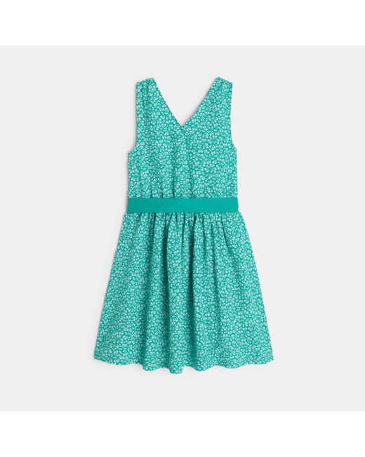Robe cache-coeur à fleurs verte fille