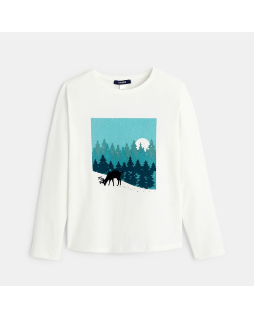 T-shirt à motif paysage vert fille