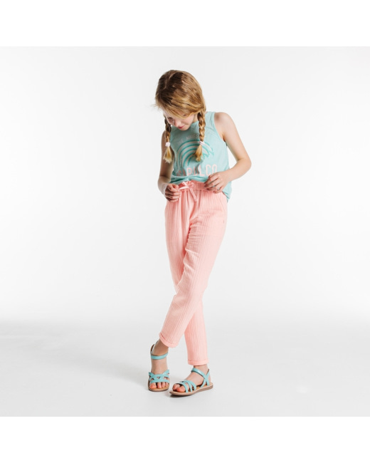 Pantalon léger en double gaze de coton rose fille