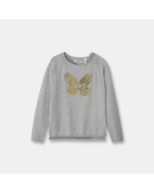 Pull à sequins magiques gris fille