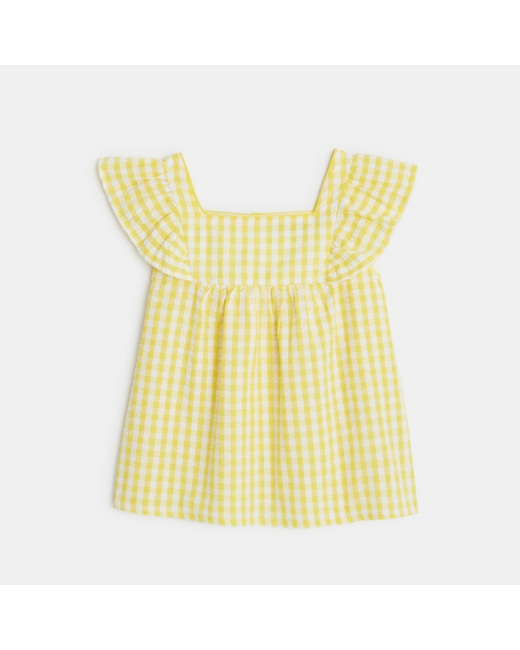 Blouse à carreaux vichy jaune fille