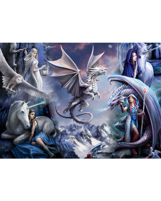 Puzzle Anne Stokes - Silver Dragon Collage