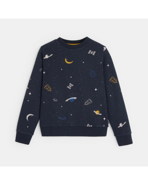 Sweat-shirt imprimé motif espace gris garçon
