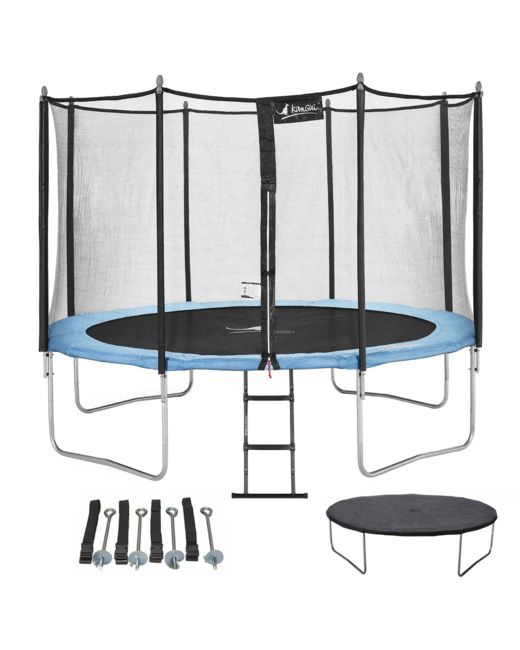 Trampoline de jardin 366 cm + filet de sécurité + échelle + bâche de protection + kit d'ancrage