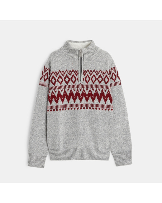 Pull camionneur à col montant zippé beige garçon