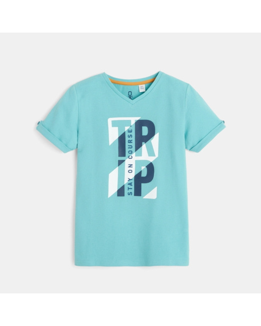 T-shirt manches courtes à motif placé bleu garçon