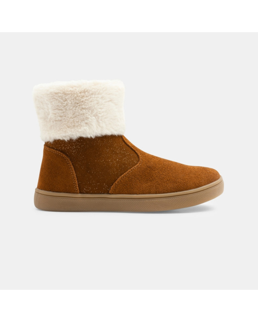 Boots croûte de cuir irisée col fourré beige fille
