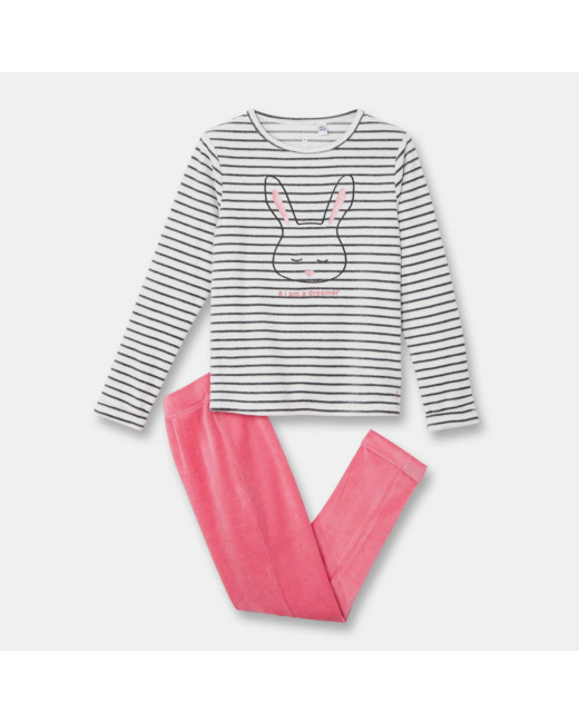 Pyjama 2 pièces en velours gris fille