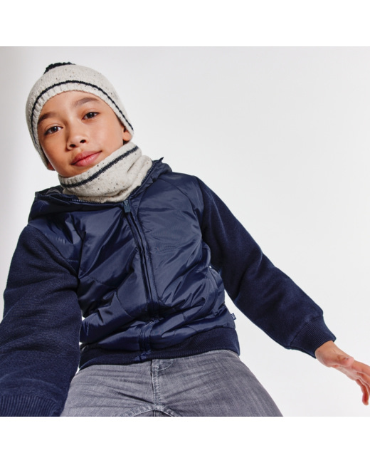 Bonnet et snood chinés coordonnés blanc garçon