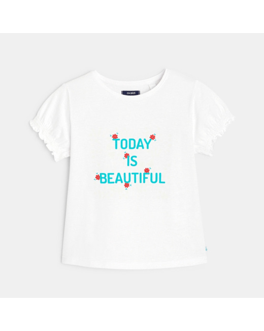 T-shirt à message "Today is beautiful" blanc fille