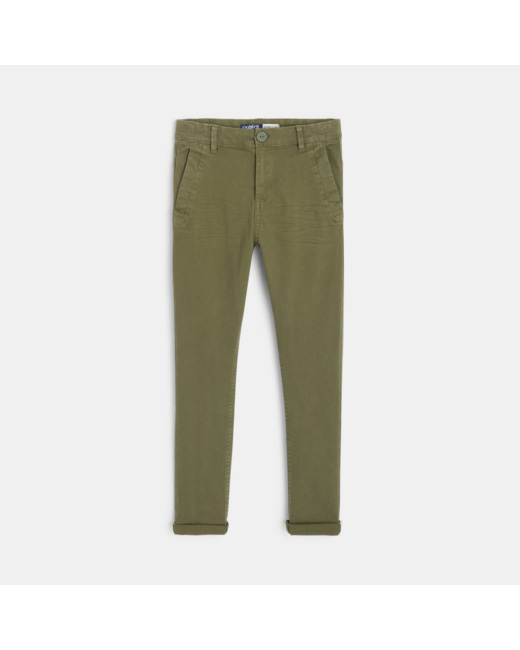 Pantalon chino en twill de coton uni vert garçon