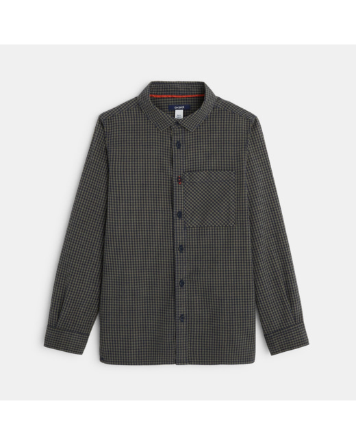 Chemise manches longues à petits carreaux verte garçon