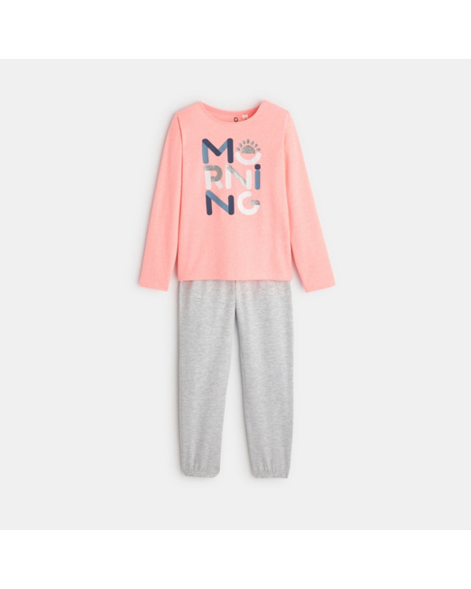 Pyjama 2 pièces en jersey rose fille