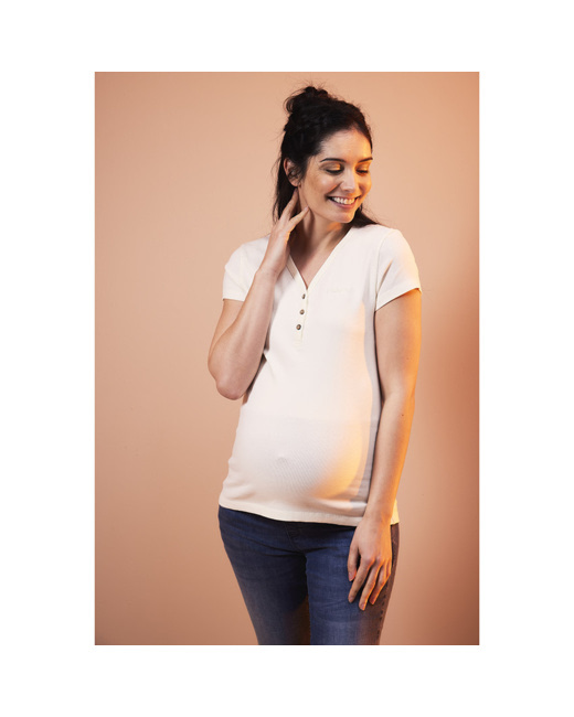 T-shirt manches courtes de grossesse et d'allaitement en jersey rib