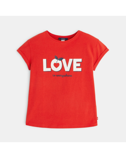 T-shirt manches courtes à message LOVE rouge fille