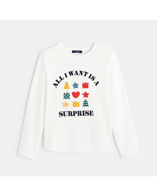 T-shirt à motifs cadeaux blanc fille
